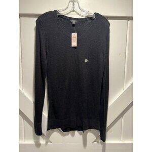 Ann Taylor Black Cotton V-Neck Sweater NEW Petite S Grandmacore Capsule Staple